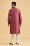 Shop_Aryavir Malhotra_Magenta Kurta Slub Silk Plain Straight With Pant _at_Aza_Fashions