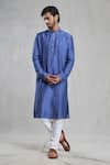 Buy_Aryavir Malhotra_Blue Kurta Slub Silk Plain Straight With Pant _at_Aza_Fashions