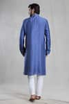 Shop_Aryavir Malhotra_Blue Kurta Slub Silk Plain Straight With Pant _at_Aza_Fashions