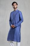 Shop_Aryavir Malhotra_Blue Kurta Slub Silk Plain Straight With Pant _Online_at_Aza_Fashions