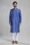 Buy_Aryavir Malhotra_Blue Kurta Slub Silk Plain Straight With Pant 