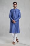 Shop_Arihant Rai Sinha_Blue Silk Embroidery Plain Straight Kurta _Online_at_Aza_Fashions