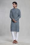 Buy_Aryavir Malhotra_Blue Kurta Jaipur Cotton Print Floral Bloom With Pant _at_Aza_Fashions