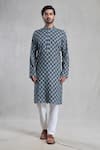 Buy_Aryavir Malhotra_Blue Kurta Jaipur Cotton Print Floral Bloom With Pant _Online_at_Aza_Fashions