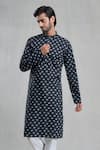 Shop_Aryavir Malhotra_Black Kurta Jaipur Cotton Print Floret Bud With Pant _Online_at_Aza_Fashions