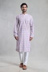 Aryavir Malhotra_Purple Cotton Embroidery Floral Chikankari Work Kurta With Pant _Online_at_Aza_Fashions