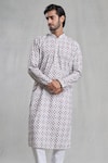 Aryavir Malhotra_Green Cotton Embroidery Floral Chikankari Work Kurta With Pant _at_Aza_Fashions