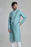 Aryavir Malhotra_Green Viscose Embroidered Placket Floral Kurta _at_Aza_Fashions