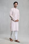 Shop_Aryavir Malhotra_Peach Kurta Cotton Linen Print Geometric Straight With Pant _Online_at_Aza_Fashions