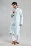 Buy_Aryavir Malhotra_Blue Kurta Banaras Silk Embroidery Thread Set _Online_at_Aza_Fashions