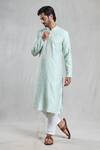 Buy_Arihant Rai Sinha_Blue Silk, Brocade Embroidery Thread Work Kurta_at_Aza_Fashions