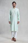 Arihant Rai Sinha_Blue Silk, Brocade Embroidery Thread Work Kurta_Online_at_Aza_Fashions