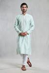 Buy_Arihant Rai Sinha_Blue Silk, Brocade Embroidery Thread Work Kurta_Online_at_Aza_Fashions