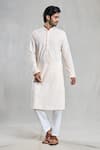 Buy_Aryavir Malhotra_Peach Cotton Embroidery Chikankari Thread Kurta Set _at_Aza_Fashions