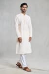 Buy_Aryavir Malhotra_Peach Cotton Embroidery Chikankari Thread Kurta _at_Aza_Fashions