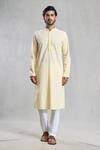 Buy_Aryavir Malhotra_Yellow Cotton Embroidery Chikankari Thread Geometric Kurta Set _Online_at_Aza_Fashions