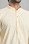 Buy_Aryavir Malhotra_Yellow Cotton Embroidery Chikankari Thread Geometric Kurta Set 