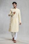 Buy_Aryavir Malhotra_Yellow Cotton Embroidery Chikankari Thread Geometric Kurta _at_Aza_Fashions