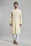 Aryavir Malhotra_Yellow Cotton Embroidery Chikankari Thread Geometric Kurta _Online_at_Aza_Fashions