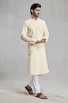 Shop_Aryavir Malhotra_Yellow Cotton Embroidery Chikankari Thread Geometric Kurta _Online_at_Aza_Fashions