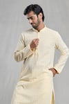 Aryavir Malhotra_Yellow Cotton Embroidery Chikankari Thread Geometric Kurta _at_Aza_Fashions