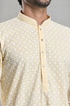 Buy_Aryavir Malhotra_Yellow Cotton Embroidery Chikankari Thread Geometric Kurta 