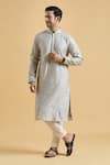 Buy_Arihant Rai Sinha_Grey Kurta Banarasi Brocade Woven Botanical Set _at_Aza_Fashions