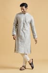 Buy_Arihant Rai Sinha_Grey Kurta Banarasi Brocade Woven Botanical Set 