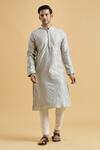 Buy_Arihant Rai Sinha_Grey Brocade Embroidery Botanical Woven Kurta _at_Aza_Fashions