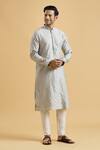 Shop_Arihant Rai Sinha_Grey Brocade Embroidery Botanical Woven Kurta _at_Aza_Fashions