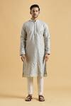Arihant Rai Sinha_Grey Brocade Embroidery Botanical Woven Kurta _Online_at_Aza_Fashions
