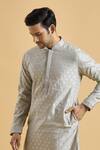 Shop_Arihant Rai Sinha_Grey Brocade Embroidery Botanical Woven Kurta _Online_at_Aza_Fashions