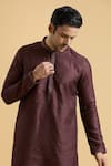 Aryavir Malhotra_Maroon Kurta Rayon Printed Geometric Set _at_Aza_Fashions