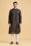 Arihant Rai Sinha_Brown Rayon, Polyester, Viscose Embroidery Mughal Print Kurta Set_Online_at_Aza_Fashions
