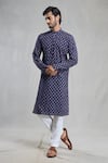 Buy_Aryavir Malhotra_Blue Jaipur Cotton Printed Floral Kurta _at_Aza_Fashions