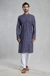 Aryavir Malhotra_Blue Jaipur Cotton Printed Floral Kurta _Online_at_Aza_Fashions