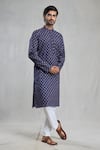 Shop_Aryavir Malhotra_Blue Jaipur Cotton Printed Floral Kurta _Online_at_Aza_Fashions