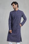 Aryavir Malhotra_Blue Jaipur Cotton Printed Floral Kurta _at_Aza_Fashions