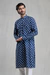 Aryavir Malhotra_Blue Kurta Jaipur Cotton Printed Flower Set _Online_at_Aza_Fashions