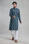 Buy_Aryavir Malhotra_Blue Kurta Jaipur Cotton Printed Garden Set _at_Aza_Fashions