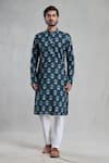 Aryavir Malhotra_Blue Kurta Jaipur Cotton Printed Garden Set _Online_at_Aza_Fashions