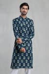 Buy_Aryavir Malhotra_Blue Kurta Jaipur Cotton Printed Garden Set _Online_at_Aza_Fashions