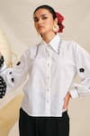 Buy_Jodi_White Cotton Embroidery Crochet Flowers Collar Meso Shirt _at_Aza_Fashions