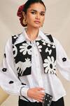 Shop_Jodi_White Cotton Embroidery Crochet Flowers Collar Meso Shirt _at_Aza_Fashions