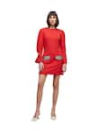 Shop_House of Zeniaa_Red Luxury Crepe Placement Embroidery Cutdana Round Neck The Lila Dress 