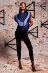 Buy_Echke_Blue 100% Cotton Colour Block Mandarin Collar Petal Armoured Top _at_Aza_Fashions