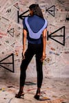 Shop_Echke_Blue 100% Cotton Colour Block Mandarin Collar Petal Armoured Top _at_Aza_Fashions