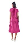 House of Zeniaa_Pink Luxury Crepe Embellished 3d Flowers High Neck Merina Midi Dress _at_Aza_Fashions