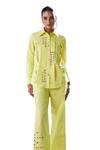 Shop_House Of Zeniaa_Yellow Cotton Rivet Collared Lemon Loaf Shirt _Online_at_Aza_Fashions