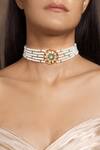 Buy_Joules by Radhika_White Classic Floral Carved Choker_at_Aza_Fashions